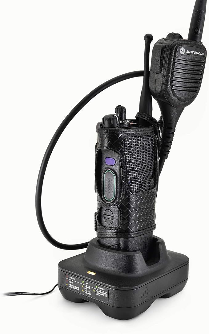 Turtleback Radio Holster for Motorola APX6000 – Durable Basket Weave Leather Radio Holster with Heavy-Duty Ratcheting 2.25" Belt Loop – All-Button Access – Fits Slim or Extended Battery