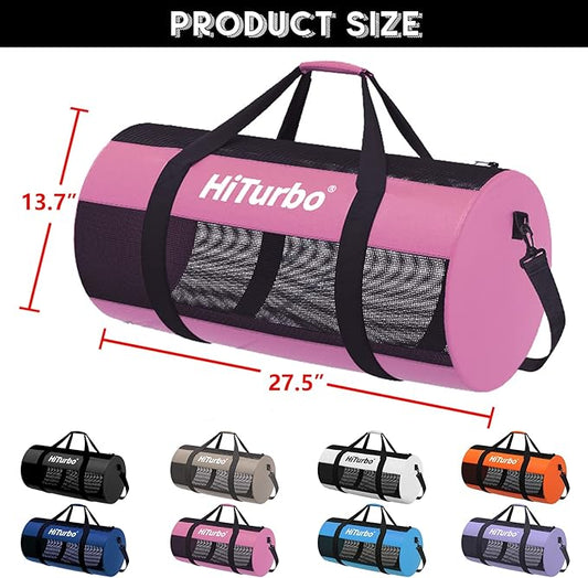 Hiturbo Mesh Dive Duffel Bag: Scuba Gear Bags for Diving, Snorkeling, Freediving and Swimming - 60L Travel Beach Pool Water Sports Equipment Bag with Shoulder Strap