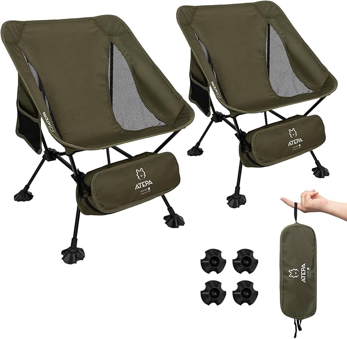 ATEPA Backpacking Chair, Ultralight Folding Portable Small Camping Chairs for Adults Compact Foldable Beach Seat with Anti-Sinking Feet & Aluminum Frame for Outdoor Hiking Travel Fishing