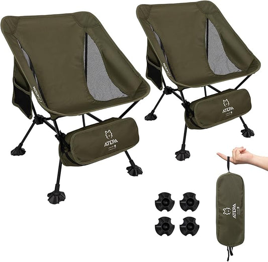 ATEPA Backpacking Chair, Ultralight Folding Portable Small Camping Chairs for Adults Compact Foldable Beach Seat with Anti-Sinking Feet & Aluminum Frame for Outdoor Hiking Travel Fishing