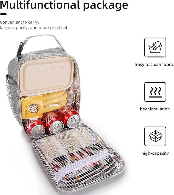 Lunch box Lunch bag for men women Insulated Lunchbox Lunch bags for Work Picnic Travel (Light grey)