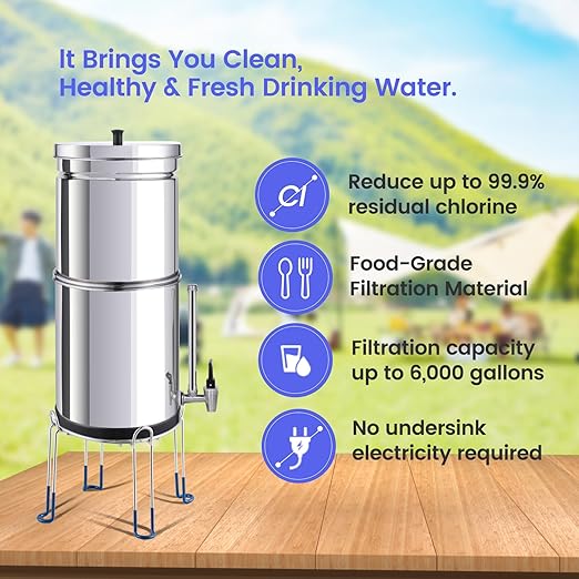 NSF/ANSI 42&372 Standard Stainless Steel Portable Gravity-Fed Water Filter System Water Filter System with Filter and Sight Glass Spigot at Home and Camping (BT-2.25C-B)