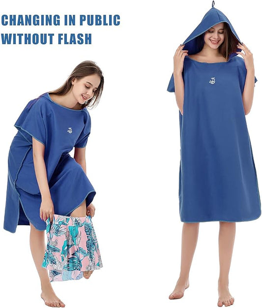 Surf Poncho Changing Robe Towel with Box, Microfiber Women Men Changing Ponchos Surfer Robe for Surfing, Swim, Beach as Gifts（One Size Fit All）