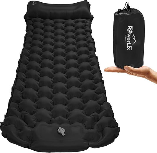 POWERLIX Camping Sleeping Pad, Ultralight Camping Mat with Pillow Built-in Foot Pump Inflatable Sleeping Pads for Camping Backpacking Hiking Traveling Tent