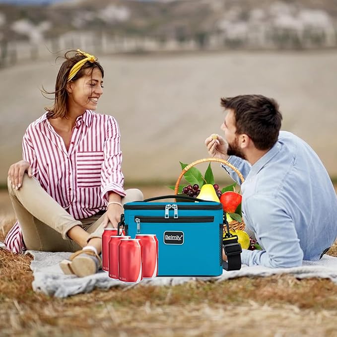 BEIMILY Lunch Box for Men/Women,Small Insulated Lunch Bag,Reusable LunchBox for work Picnic Beach,Leakproof Soft Cooler Tote Bag Organizer with Adjustable Shoulder Strap for Adults (Gray Blue)