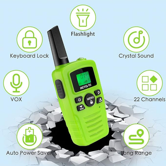 Retevis RA35 Walkie Talkies for Adults, Long Range Walkie Talkie, Easy to Use Flashlight VOX Handsfree, Toys Gifts for Boys Girls, Portable Two Way Radio 4 Pcs for Camping Hiking Travel