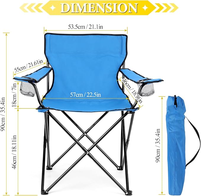 HaSteeL Folding Camping Chair & Carrying Bag, Foldable Camp Chair with Cup Holders for Adults, Portable for Lawn, Outdoors, Fishing, Hiking, Travel, Picnic, Beach, Oversized & Supports 275lbs (Blue)