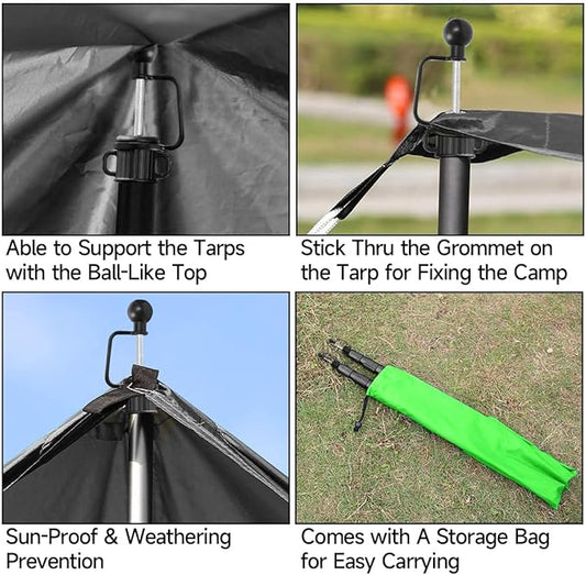 SANLIKE Tent Poles for Tarp, 98 in Tarp Poles Set of 2, Tent Poles Replacement, Telescoping Pole, Canopy Poles, Camping Poles for Rooftop Tents, Trekking Pole Tent for Rain Fly, Camper, Awning – Gray