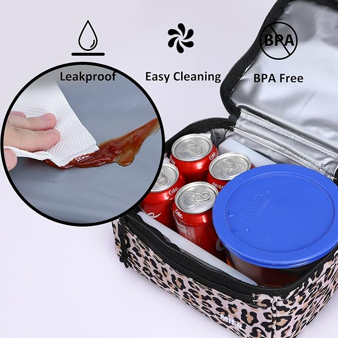 MIER Adult Lunch Box Insulated Lunch Bag Large Cooler Tote Bag for Women, Double Deck Cooler, Leopard (Large)