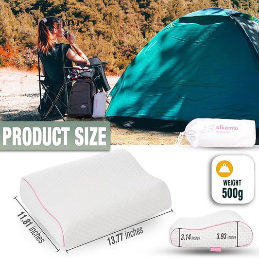 Travel & Camping Comfortable Memory Foam Pillow with Extra Cotton Cover – Easy to Carry Portable Bag