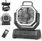 20000mAh Portable Camping Fan with LED Light, Rechargeable Battery Powered Oscillating Fan with Remote & Hook,Timer, 65HRS Running, 4-Speed for Travel, Tent, Room, Car, Picnic, Fishing-Black