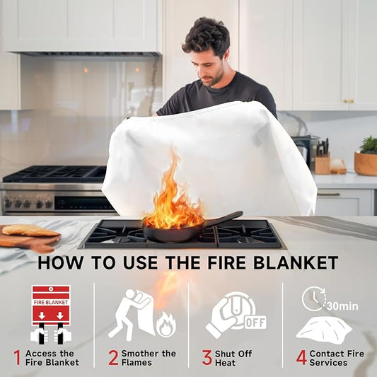 Fire Blanket Emergency for Home Kitchen - 40"x40" Fireproof Safety Protection Fiberglass Flame Retardant Blankets Survival Essential Kit for House Car Camping Outdoor Fireplace Grill BBQ - 8 Pack