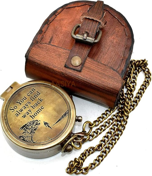 Military Compass For Hiking And Survival- Waterproof Brass Nautical Pocket Compass With Leather Carry Case & Chain For Camping Hunting Climbing Exploring Geology Outdoor Activities