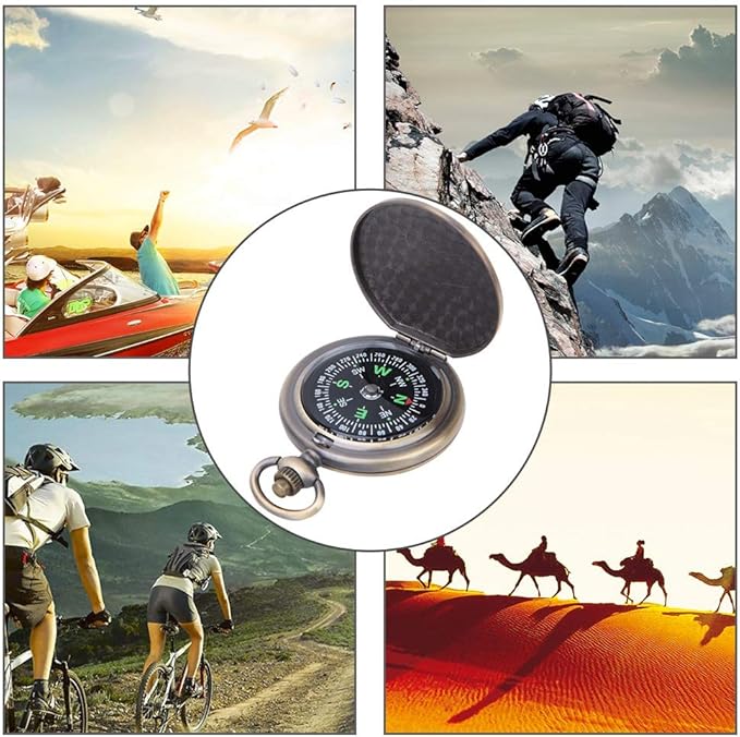 Nikou Vintage Pocket Compass，Kids Classic Portable Compass Accurate Waterproof for Hiking Outdoor Camping Motoring Boating Backpacking Survival Emergency (Zinc Alloy)