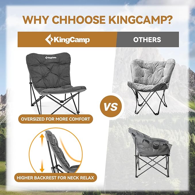 KingCamp Butterfly Chair, Oversized Thick Padded Comfy Camping Chairs Portable Folding Chair 400lbs Heavy Duty Seat with High Backrest & Carry Bag for Outdoor Indoor Patio Lawn Home Living Bed Room