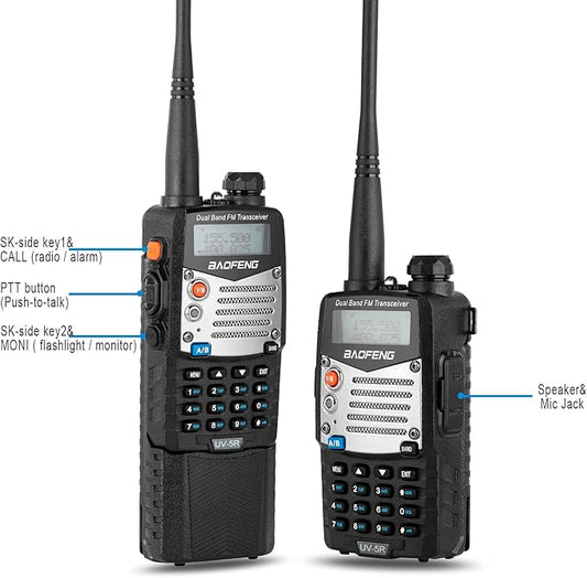BAOFENG UV-5R 8W Ham Radio Handheld Dual Band 2-Way with an Extra 3800mAh Battery with BAOFENG Hand Mic and Programming Cable
