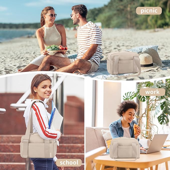 ZOMFELT Insulated Lunch Bag Women, Cute Lunch Tote Bag Lunch Box for Women, Leakproof Large Capacity Womens Lunch Bags with Adjustable Shoulder Strap for Work Office Outdoor Picnic Camping, Brown