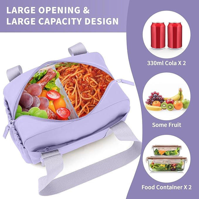 ZOMFELT Insulated Lunch Bag Women, Cute Lunch Tote Bag Lunch Box for Women, Leakproof Large Capacity Womens Lunch Bags with Adjustable Shoulder Strap for Work Office Outdoor Picnic Camping, Purple