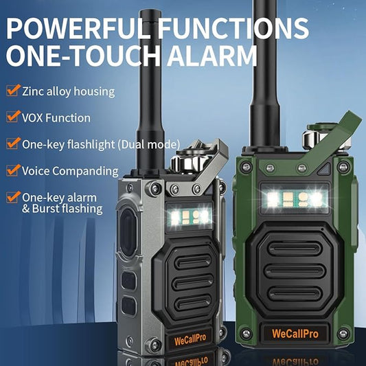 Zinc Alloy Housing Long Distance Walkie Talkies Rechargeable for Adults, One Key Alarm, GMRS Two Way Radio for Hiking Camping 2 Way Radio with Flashlight WCP03 (Only One Pack)
