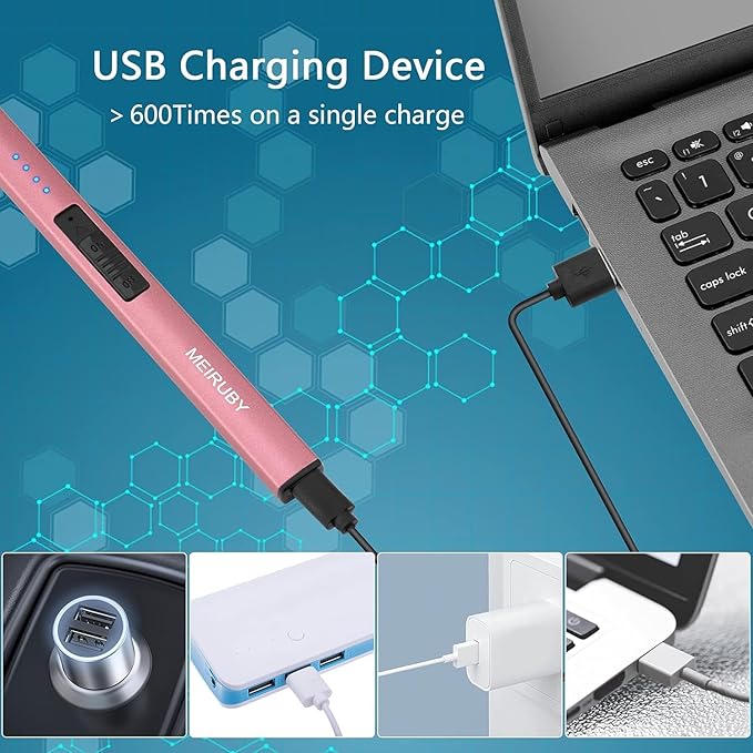 MEIRUBY 2 Pack Lighter Electric Candle Lighter Long Electronic Rechargeable USB Lighter Arc Windproof Flameless Lighters for Candle Camping BBQ Birthday Gifts for Women Mom Wife Men