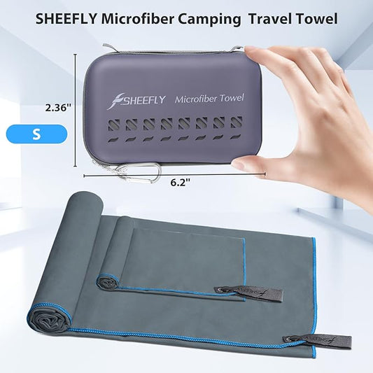 SHEEFLY Microfiber Camping Towel,Quick Dry Towel for Camping,Super Absorbent Ultra Soft Compact Lightweight Travel Towel Fast Dry Small Microfiber Towels for Body,Backpack,Fitness,Beach,Gym,Sport