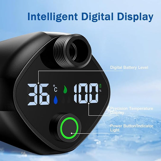 Portable Shower Camping,9000mAh Rechargeable Shower Pump with Digital Display,Adjustable Shower Head and Folding Bucket Outdoor Shower for Camp,Hiking Beach,Travel,Car Washing,Pet Bath,Garden