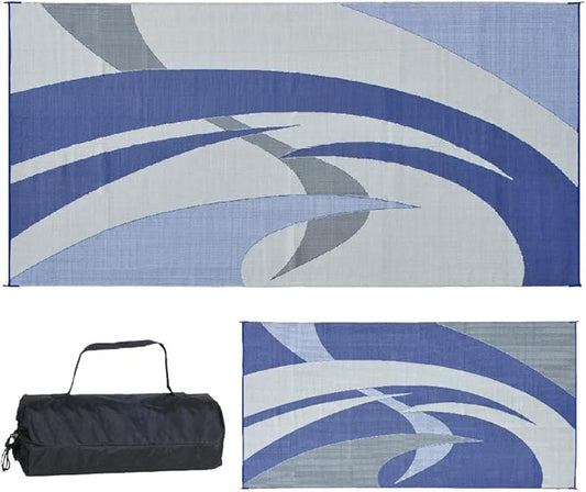 Stylish Camping 159183 9-feet by 18-feet Reversible Mat, Plastic Straw Rug, Large Floor Mat for Outdoors, RV, Patio, Backyard, Picnic, Beach, Camping (Blue/Grey)