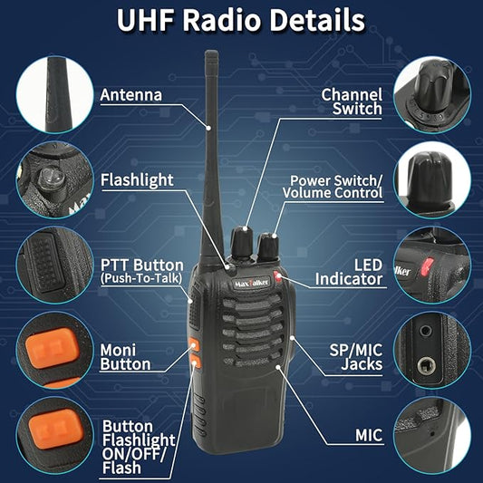 Walkie-Talkies Long Range 2-Way Radios: MaxTalker Rechargeable Walkie Talkies for Adults, Walkie Talkie Earpiece with Mic, Walky Talky with VOX Flashlight and Charger for Home and Outdoor(6 Pack)