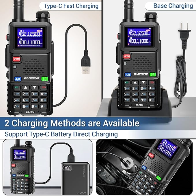 BAOFENG Radio 5RM 10W Ham Radio Long Range (Upgrade of UV-5R) AR-5RM Two Way Radio NOAA Weather Receiver Rechargeable Walkie Talkies UV5R Copy Frequency 999CH With USB Charging 18.89" Tactical Antenna