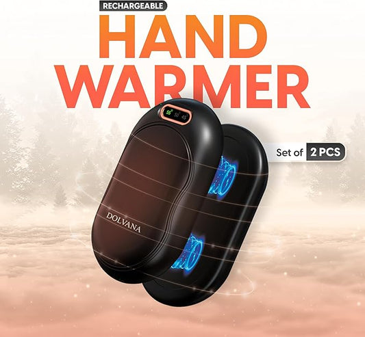DOLVANA Hand Warmers Rechargeable – 1-Pair Electric Hand Warmer with 3 Temperature Settings, Digital Display – Compact and Portable Hand Warmer Hand and Foot Warmers for Hunting, Fishing, Camping