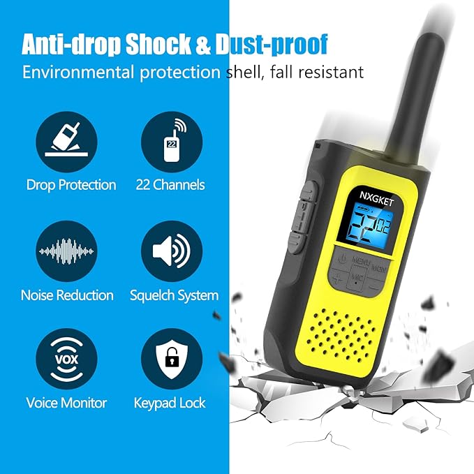 Walkie Talkies, NXGKET 4 Pack Long Range Two-Way Radios NOAA Weather Alert with Rechargeable Li-ion Battery USB-C Cable for Adults Camping Hiking