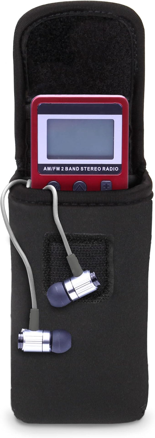 USA Gear AM FM Portable Radio Case - Personal Radio Travel Pouch with Belt Loop, Carabiner Clip - Compatible with C. Crane CC Pocket AM FM, Retekess V115, BTECH MPR-AF1, and more (Black)