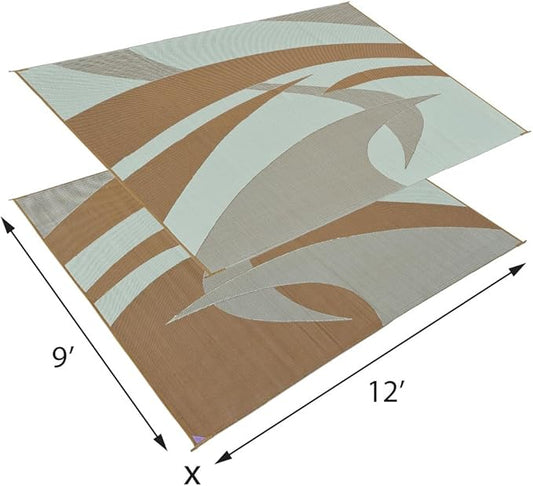 Stylish Camping 159127 9-feet by 12-feet Reversible Mat, Plastic Straw Rug, Large Floor Mat for Outdoors, RV, Patio, Backyard, Picnic, Beach, Camping (Brown/Beige)