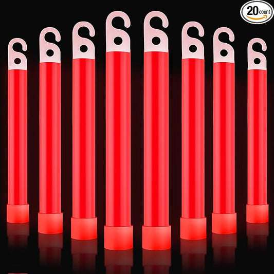 VIHOSE 20 Pcs Ultra Bright Glow Sticks Emergency Glow Sticks with 12 Hour Duration, 6 Inch Chem Glow Sticks for Parties and Kids Activities Camping Blackout Hurricane Survival Kit