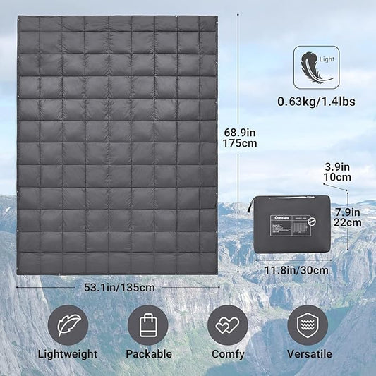 KingCamp Camping Blanket Lightweight, Multifunctional Warm Puffy Outdoor Blanket with Snap Button, Water Repellent, Packable, for Travel, Airplane, Hiking, Picnic