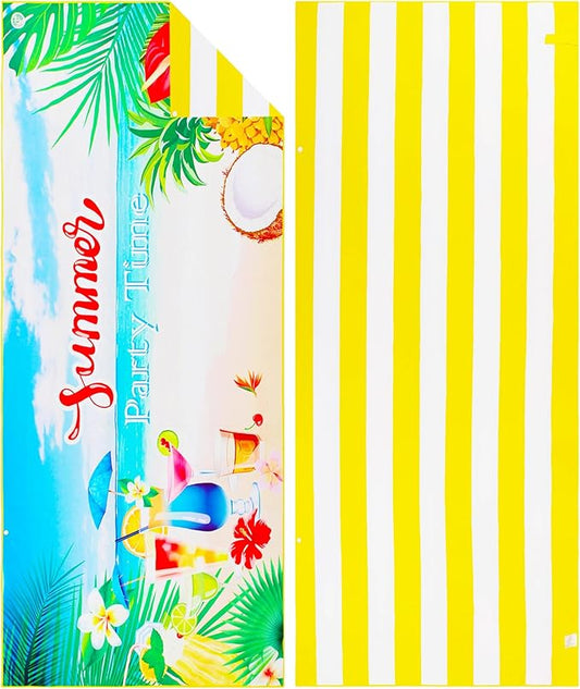 Microfiber Beach Towels for Adults - Large Travel Towel Fast Drying Lightweight 62x32 Inch, Sand Free Towel with Pouch, Buttons, Elastic Band for Fitness, Yoga, Sauna, Camping, Swim (Summer)