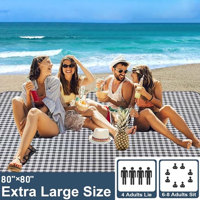 RUIBOLU Large Picnic Blanket Beach Blankets, 80''x80'' Picnic Mat Waterproof Beach mat Outdoor Park Blanket