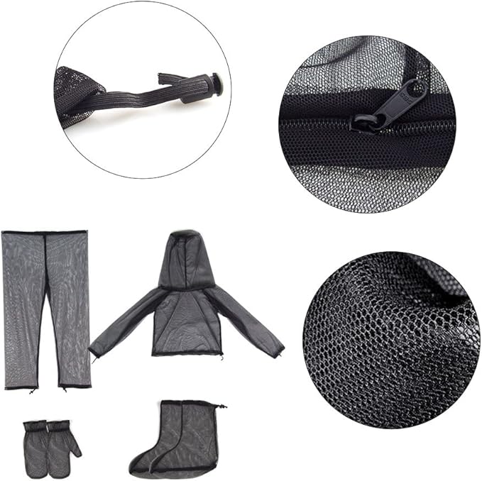 LIXADA Mesh Suit Set with Jacket Hood, Mitts, Socks & Storage Sack - Ultra-fine Net Mesh Clothing for Fishing Hiking Camping