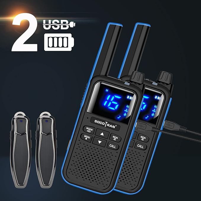 Rechargeable Walkie Talkies for Adults,Two Way Radios with Bluetooth Earpieces and Mic,Rechargeable Batteries,NOAA SOS Vibration Micro-USB Charger,Long Range Walkie Talkies
