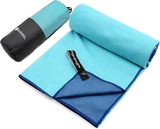 Eunzel Quick Dry Camping Towel, Microfiber Travel Towel Super Absorbent Fast Drying Towel for Camping, Beach, Gym, Backpacking, Yoga & Swimming(24" x 48", Navy/Cyan)