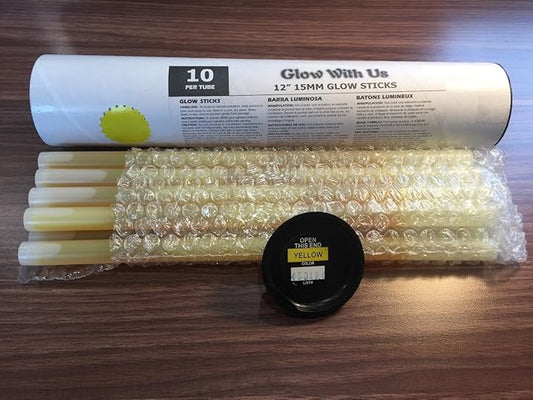 Glow Sticks Bulk Wholesale, 250 12” Yellow Industrial Grade Jumbo Light Sticks, Bright Color, Glow 14 Hrs, Safety Glow Stick w/ 3-year Shelf Life, Ideal for Camping & Emergency, GlowWithUs Brand