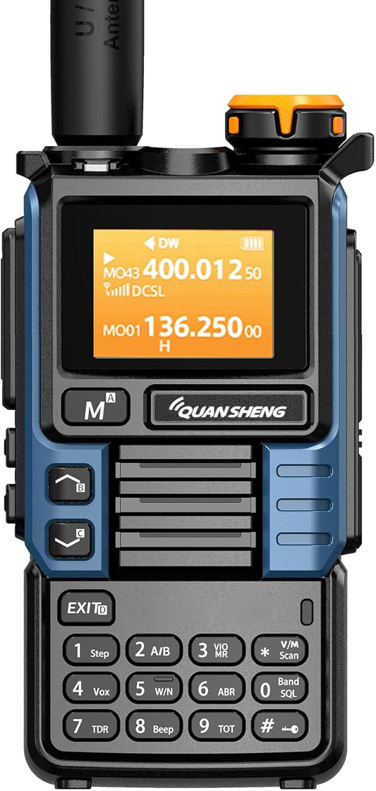 UVK5(99) AM/FM/DTMF Walkie-Talkie 200CH 20-1000MHZ Walkie-Talkie NOAA Weather Forecast with Flash Copy Frequency Tpye-C LCD Display for Hiking Camping Travel Two-Way Radio (Blue)