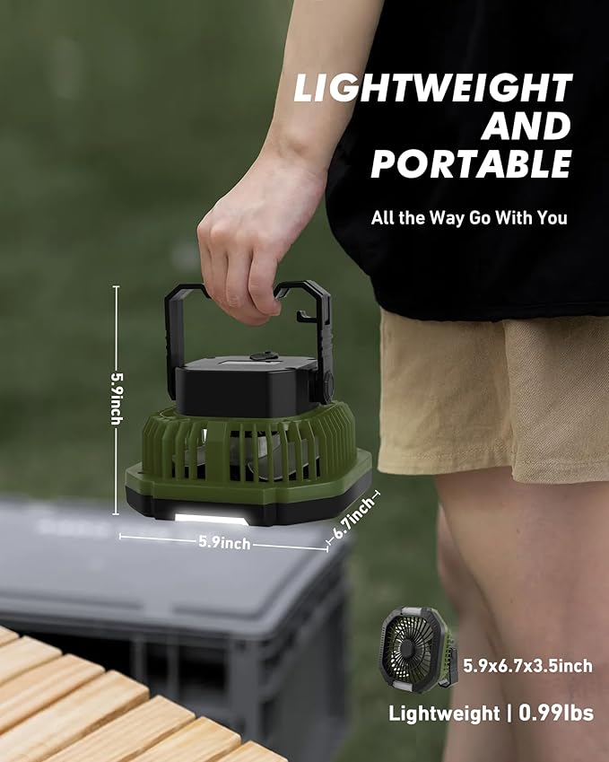 Portable Camping Fan with LED Light, 7800mAh Rechargeable Battery Operated Fan Lantern with Hook & Remote, USB Fan for Tent RV Hurricane Outages Emergency