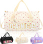 Dance Bag for Girls, KUIRAN 23L Waterproof Travel Duffel Bag with Colorful Chenille Letter, Lightweight Small Gym Sport Ballet Weekender Bag with Large Main Compartment - Strawberry/White