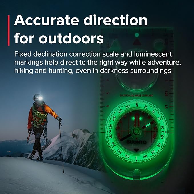 SUUNTO A-30 Compass: Compact, hiking compass with luminous markings in low light