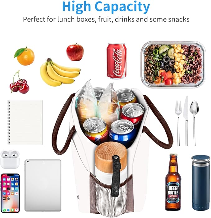 Lunch Bag Lunch Box for Women Men Reusable Insulated Lunch Tote Bag, Handbags Case High Capacity for Travel Work Picnic,white