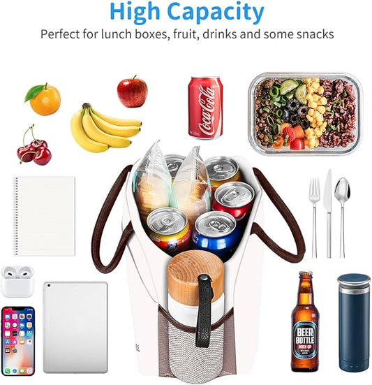 Lunch Bag Lunch Box for Women Men Reusable Insulated Lunch Tote Bag, Handbags Case High Capacity for Travel Work Picnic,white