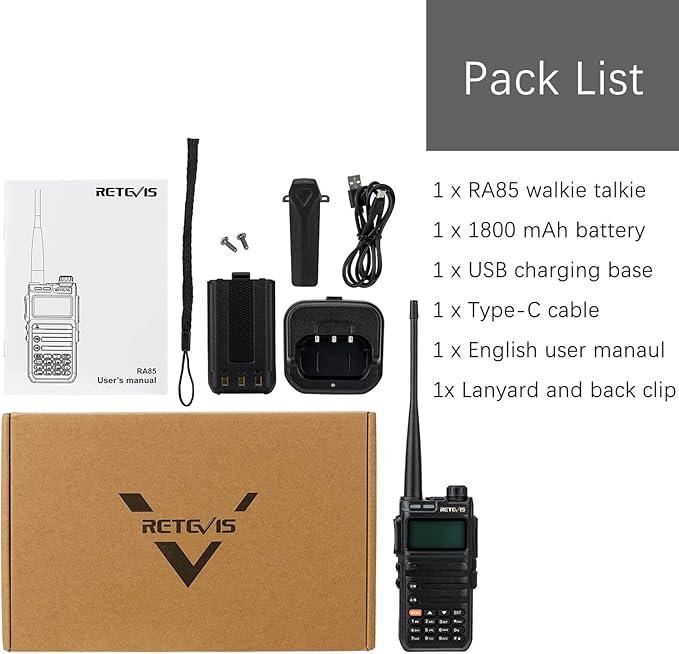 Retevis RA85 GMRS Radio, Long Range Walkie Talkies, High Power, USB-C, Rechargeable, Flashlight, NOAA, Two Way Radio for Outdoors Hiking Camping (1 Pack)