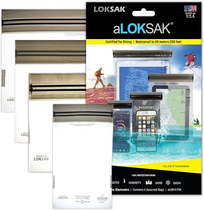 LOKSAK - aLOKSAK Small Multi-Pack Waterproof Dry Bags - Airtight Underwater Pouch - Touch Screen Compatible - Diving Certified (4 Pack)