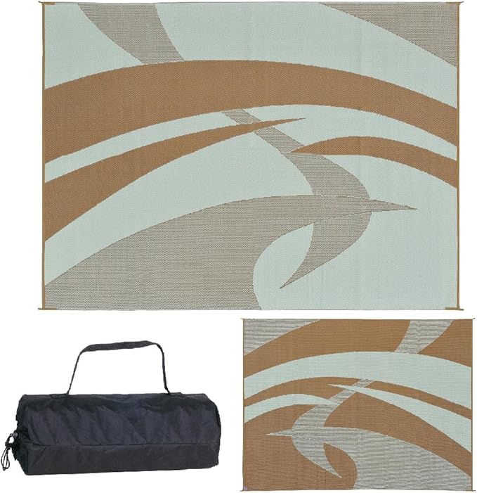 Stylish Camping 159127 9-feet by 12-feet Reversible Mat, Plastic Straw Rug, Large Floor Mat for Outdoors, RV, Patio, Backyard, Picnic, Beach, Camping (Brown/Beige)